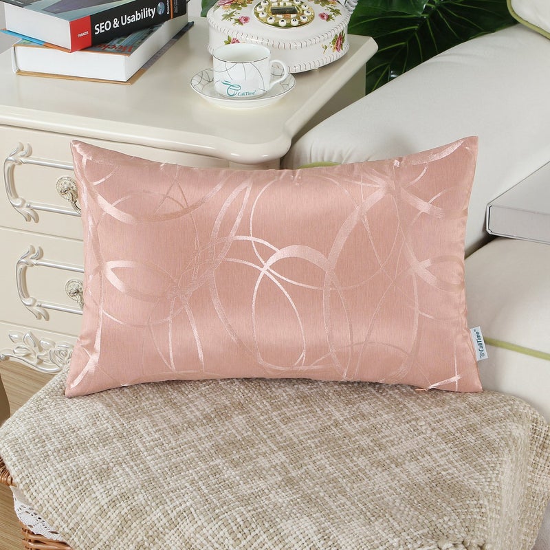 CaliTime CaliTime Throw Pillow Covers Pack of 2 Modern Shining & Dull Contrast Circles Rings Accent Geometric Cushion Cases Shells for Couch Sofa Home Decor 12 X 20 Inches Dusty Pink  - Image 3