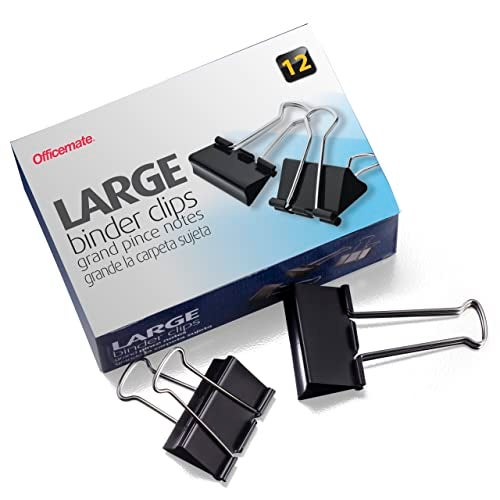 Officemate Large Binder Clips, 2 inch Wide, 1 inch Capacity, Box of 12 (99100) - Image 1