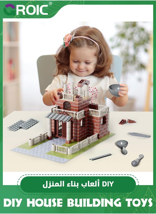 GROIC - House Building Set for Kids, 208 Pcs Bricklayer DIY House Building Toys with String Lights, STEM Building House Toy for Toddlers, Construction House Kit Creative Building Playset House Model - Image 1