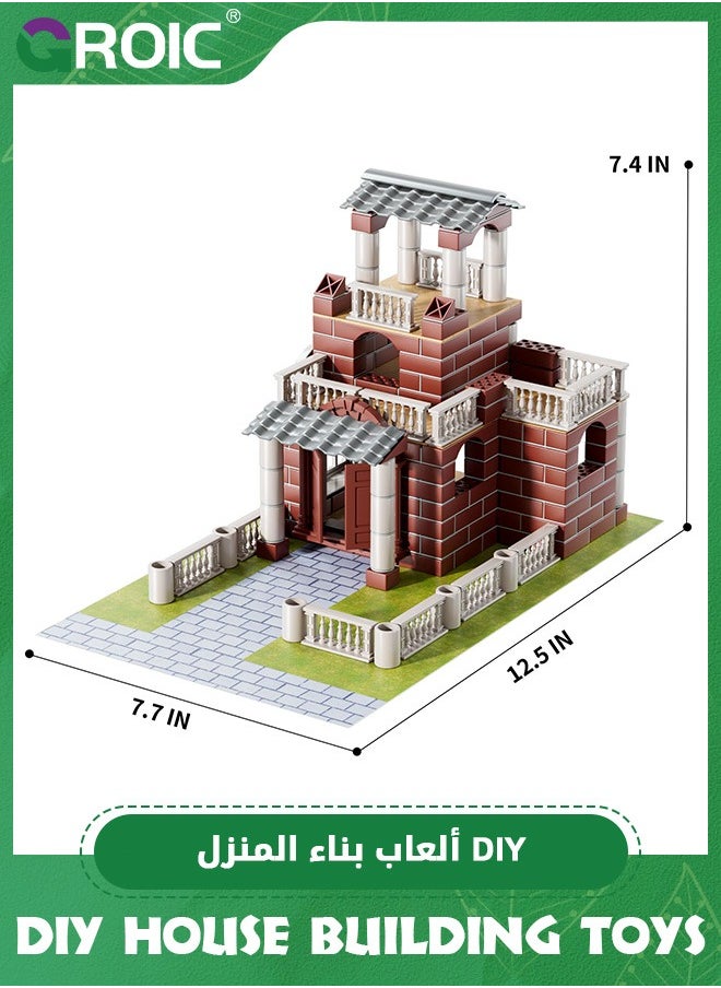 GROIC - House Building Set for Kids, 208 Pcs Bricklayer DIY House Building Toys with String Lights, STEM Building House Toy for Toddlers, Construction House Kit Creative Building Playset House Model - Image 1