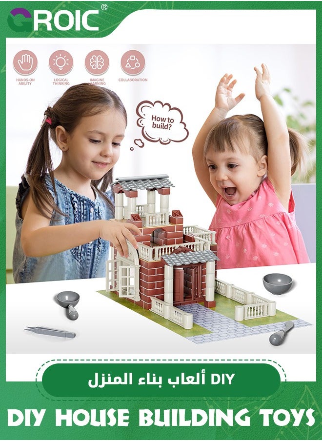GROIC - House Building Set for Kids, 208 Pcs Bricklayer DIY House Building Toys with String Lights, STEM Building House Toy for Toddlers, Construction House Kit Creative Building Playset House Model - Image 1
