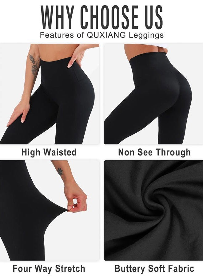 QUXIANG 3 Pack High Waisted Leggings for Women No See Through Yoga Pants Tummy Control Leggings for Workout Running Buttery Soft (Black/Grey/Pink, L/XL) - Image 4