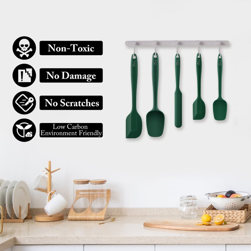 HOTEC 600â„‰ Heat Resistant BPA-Free Silicone Rubber Spatula Set,Kitchen Cooking Spatulas, Baking, Mixing for Non Stick Cookware, Dishwasher Safe, Dark Green Set of 5 - Image 4