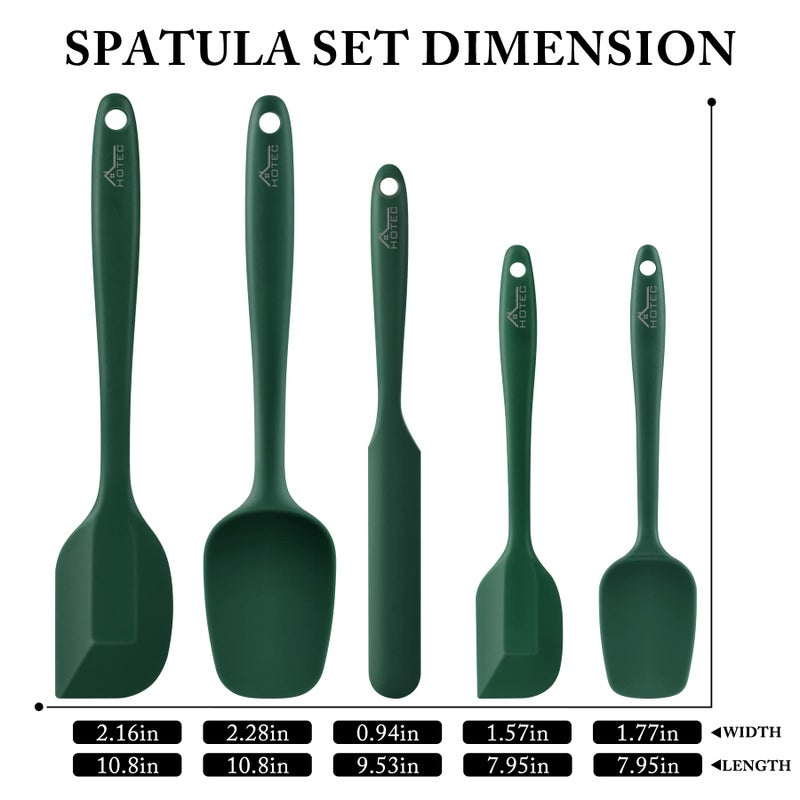 HOTEC 600â„‰ Heat Resistant BPA-Free Silicone Rubber Spatula Set,Kitchen Cooking Spatulas, Baking, Mixing for Non Stick Cookware, Dishwasher Safe, Dark Green Set of 5 - Image 2