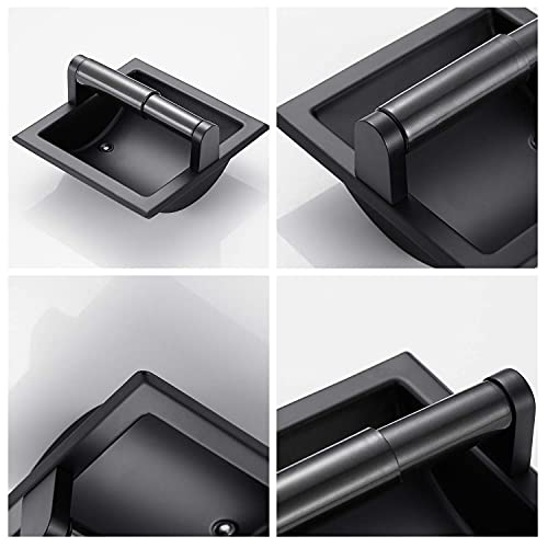 POKIM Matte Black Recessed Toilet Paper Holder/Tissue Paper Holder Stainless Steel Toilet Paper Holder in Wall for Bathroom Accessories Rear Mounting Bracket Included - Image 2