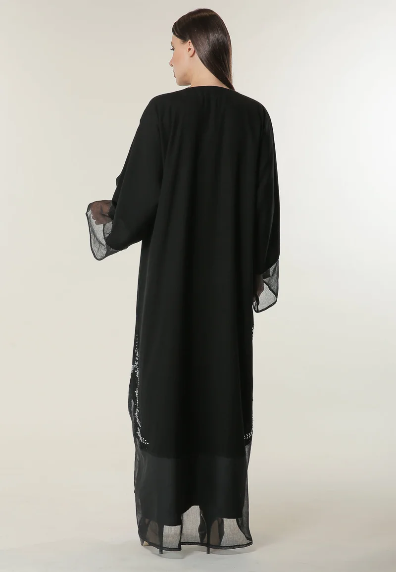 Moistreet Embroidered Mesh Detailed Abaya