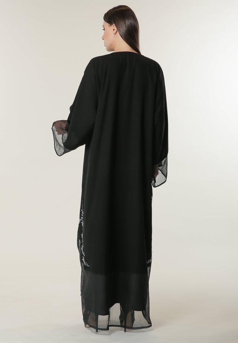 Moistreet Embroidered Mesh Detailed Abaya - Image 3