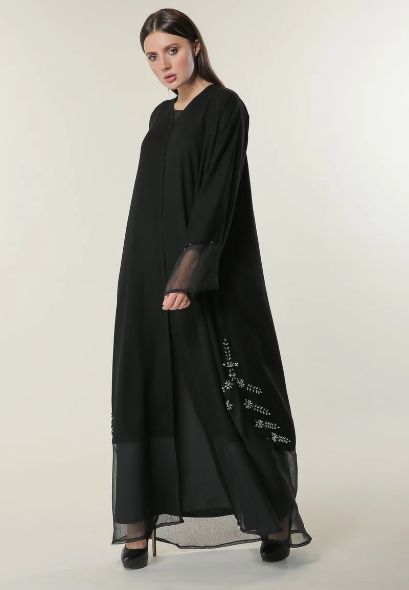 Moistreet Embroidered Mesh Detailed Abaya