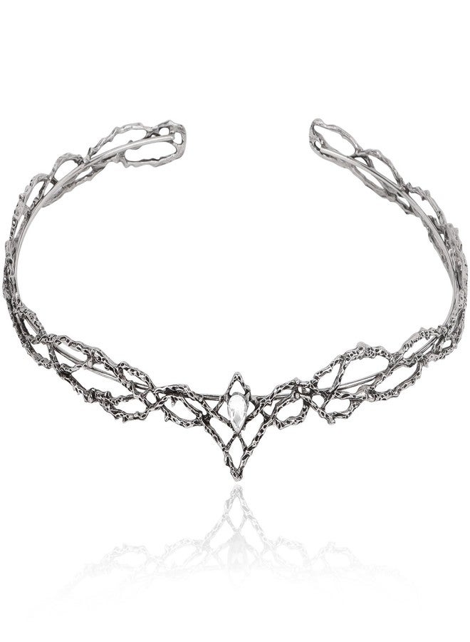 CIEHER Vintage Hobbit Elf King Black Crown Shape White Crystal Large Round Crown, Black Tiara Costume Headbands for Women Men Birthday Party Prom Cosplay - Image 1