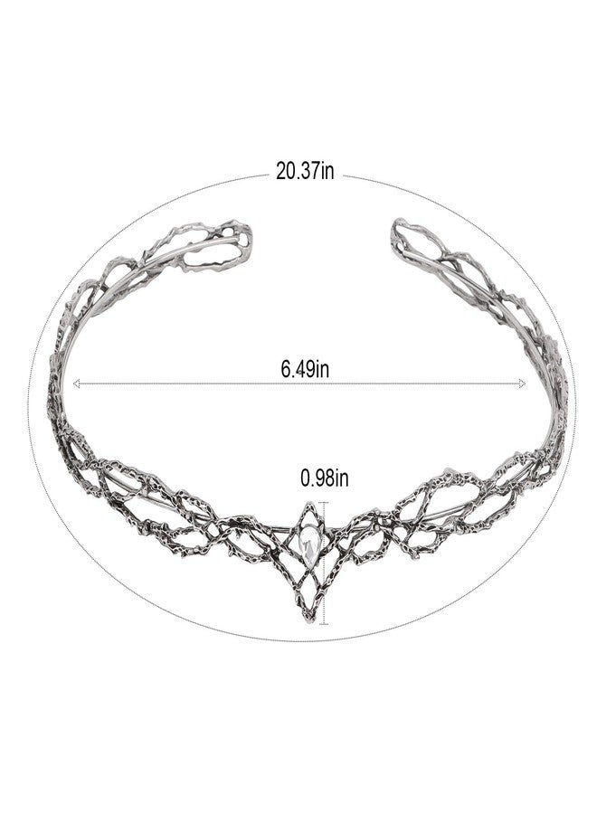 CIEHER Vintage Hobbit Elf King Black Crown Shape White Crystal Large Round Crown, Black Tiara Costume Headbands for Women Men Birthday Party Prom Cosplay - Image 4