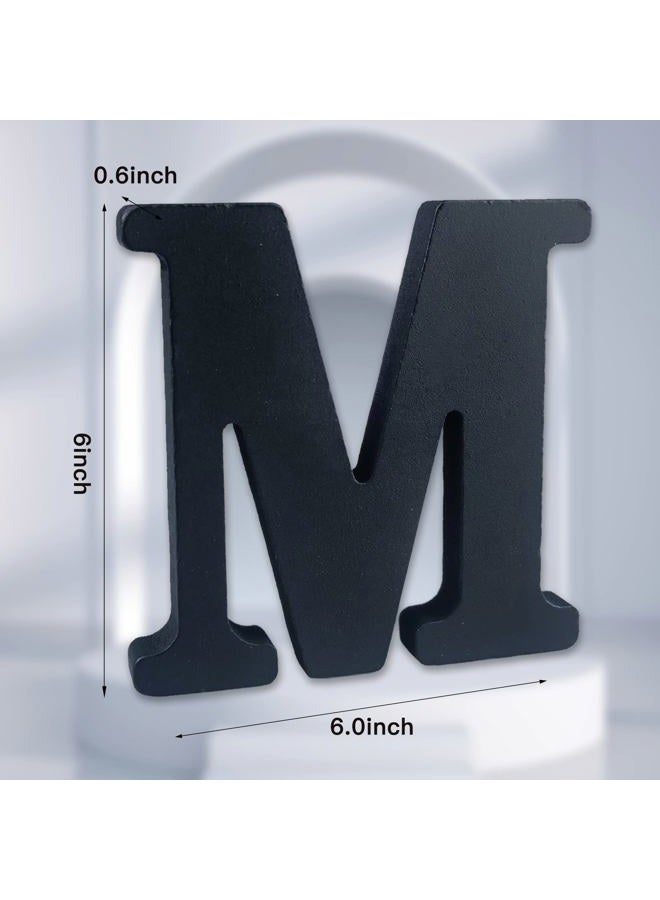AOCEAN 6 Inch Black Wood Letters, Unfinished Wood Letters for Wall Decor Decorative Standing Letters Slices Sign Board Decoration for Craft Home Party Projects (M) - Image 2