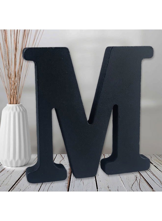 AOCEAN 6 Inch Black Wood Letters, Unfinished Wood Letters for Wall Decor Decorative Standing Letters Slices Sign Board Decoration for Craft Home Party Projects (M) - Image 1