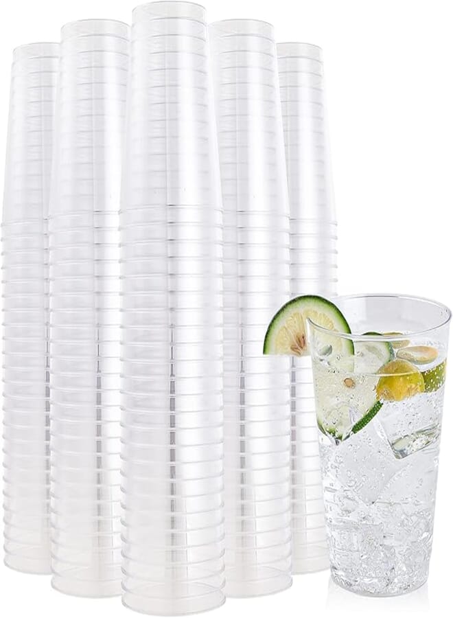 FOCUSLINE 200 Pack 12 oz Clear Plastic Cups, Disposable Cups Reusable Plastic Tumblers, Heavy-duty 12 Ounce Clear Hard Plastic Cups Tumblers for Party, Thanksgiving, Halloween, Christmas