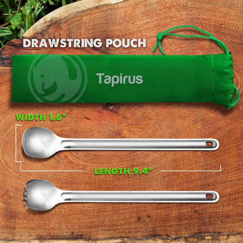 Tapirus Long Spork and Long Spoon Set | Deep Reach Stainless Steel Eating Utensils for MRE Bag | Keep Hands Clean and Away from Heat | Carry Bag Ideal for Hiking, Camping, Backpacking - Image 3