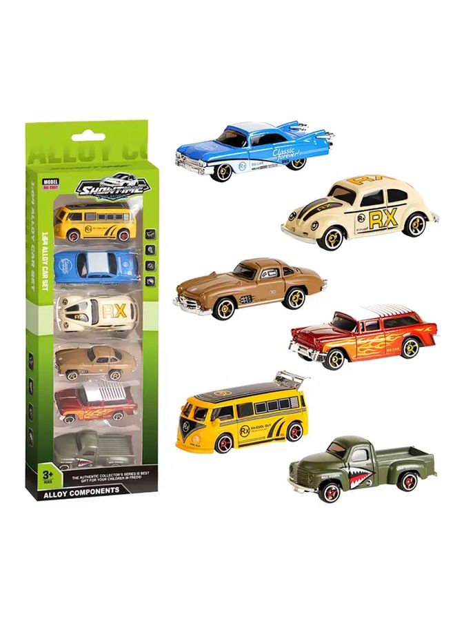 1 64 Scale Die Cast Alloy Model Car QY 030 Retro Classic Toy Set of 6 Kids Gift - Image 1