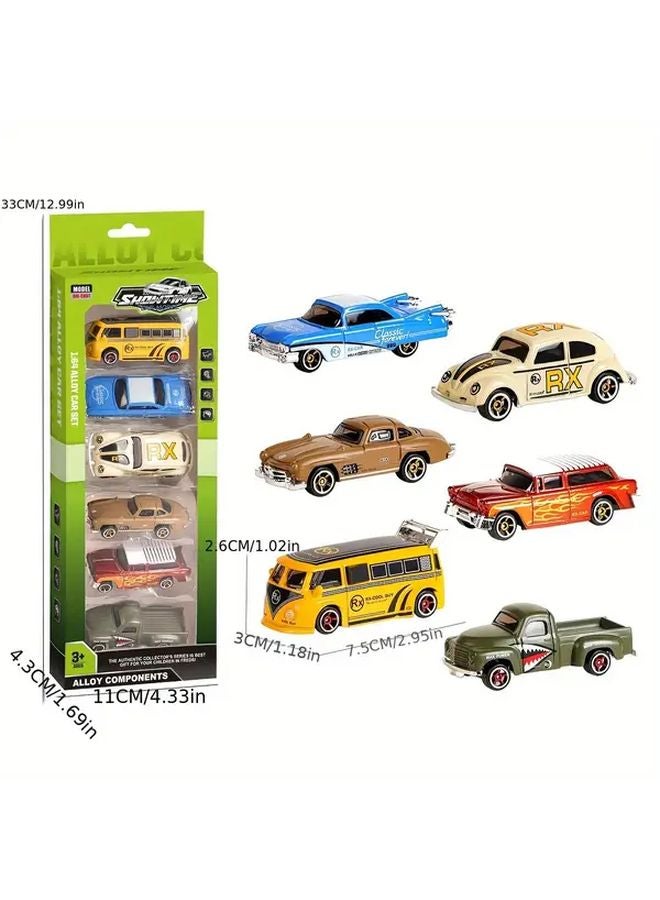 1 64 Scale Die Cast Alloy Model Car QY 030 Retro Classic Toy Set of 6 Kids Gift - Image 3
