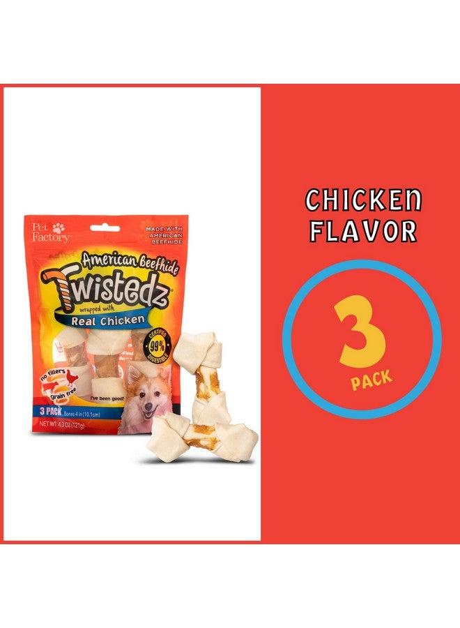 Pet Factory Twistedz American Beefhide 4-5" Knotted Bones Dog Chew Treats w/ Real Chicken Meat Wrap - 3 Count/1 Pack - Image 4