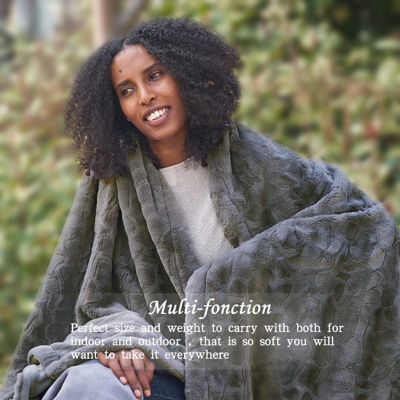 Krifey Faux Fur Throw Blanket  Super Soft Cozy Blanket  Luxury Fluffy Blanket Warm Plush Bed Throw Gray 50"" x 60"" - Image 2