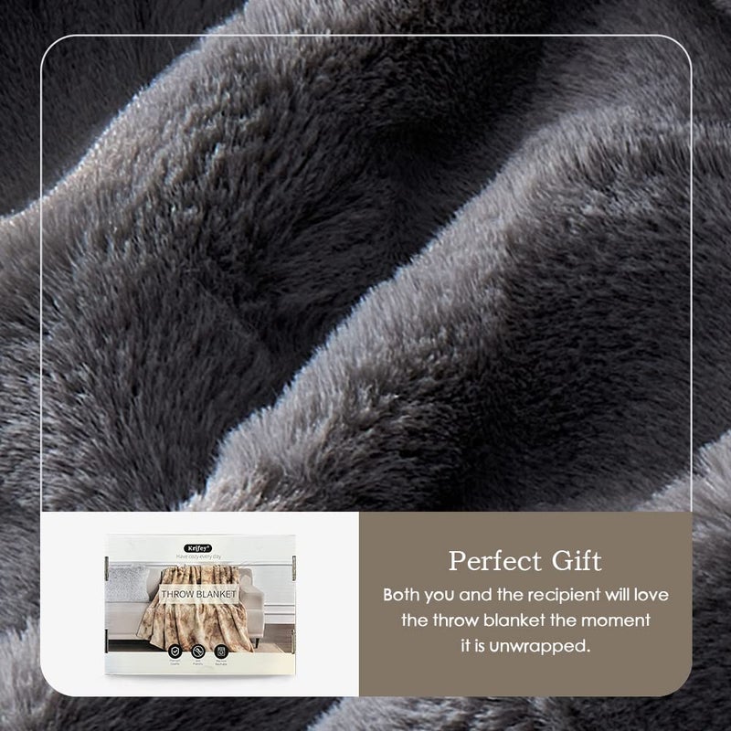 Krifey Faux Fur Throw Blanket  Super Soft Cozy Blanket  Luxury Fluffy Blanket Warm Plush Bed Throw Gray 50"" x 60"" - Image 4