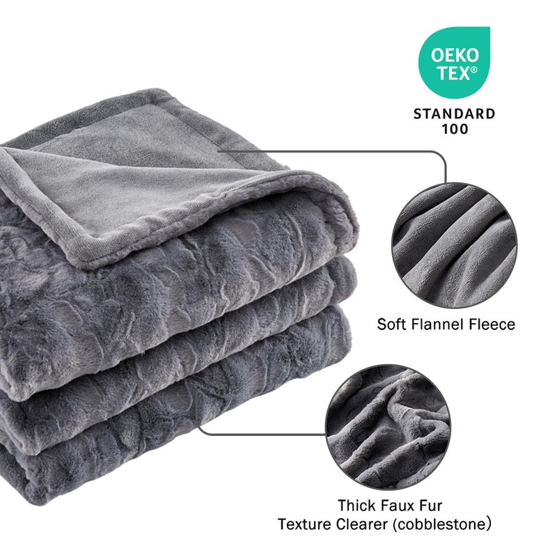 Krifey Faux Fur Throw Blanket  Super Soft Cozy Blanket  Luxury Fluffy Blanket Warm Plush Bed Throw Gray 50"" x 60"" - Image 3