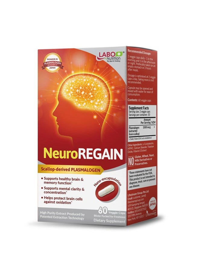 LABO Nutrition - NeuroREGAIN - Scallop-derived PLASMALOGEN for Brain Deterioration, Memory, Alertness, Learning, Concentration and Other Cognitive Functions – Suitable for Seniors, Adult Men & Women - Image 1