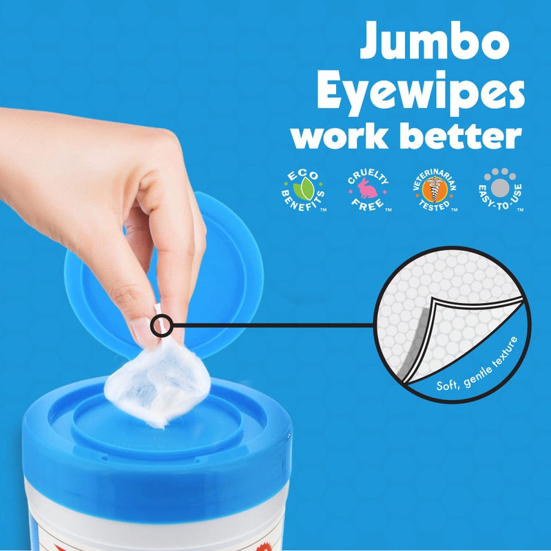 Petkin Jumbo Pet Eye Wipes, 80 Extra Moist Wipes, 2 Pack - Natural Formula Gently Removes Dirt, Discharge, & Tear Stains - Safe, Convenient, & Easy to Use Pet Wipes for Dogs, Cats, Puppies & Kittens - Image 4