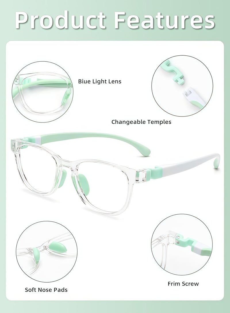 Kids Blue Light Blocking Glasses Silicon Material Anti Eyestrain UV Blocking Reading Glasses Gaming Computer Eyeglasses Light Weight Frame for Kids 3 to10 Year Old Green - Image 3