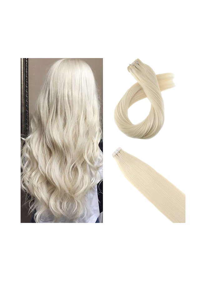 Moresoo Platinum Blonde Hair Extensions Tape in Human Hair Tape in Real Hair Extensions Blonde Glue in Hair Straight Glue in Extensions Human Hair 18 Inch #60 20pcs 50g - Image 3