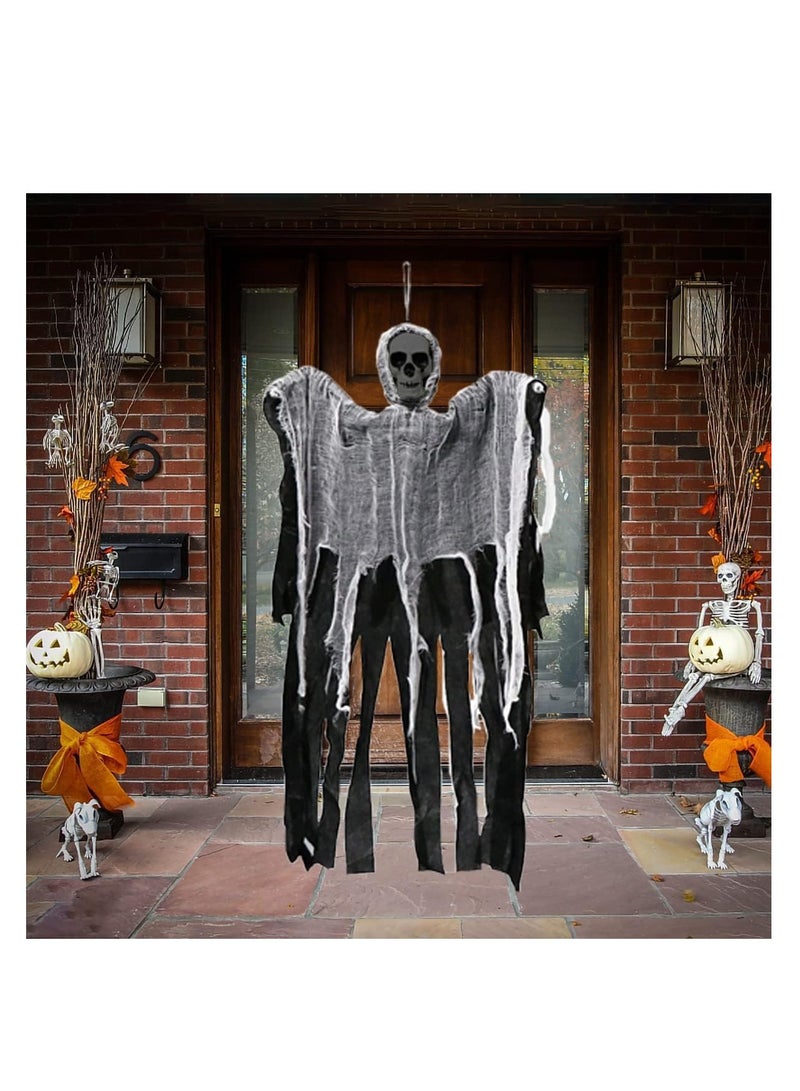 شنق الهالوين الهيكل العظمي أشباح الديكورات، حاصين قاتمة دعائم الجمجمة غاز Grimace شنق شبح ديكور الهالوين في الهواء الطلق ديكور داخلي (شبح) - Image 1