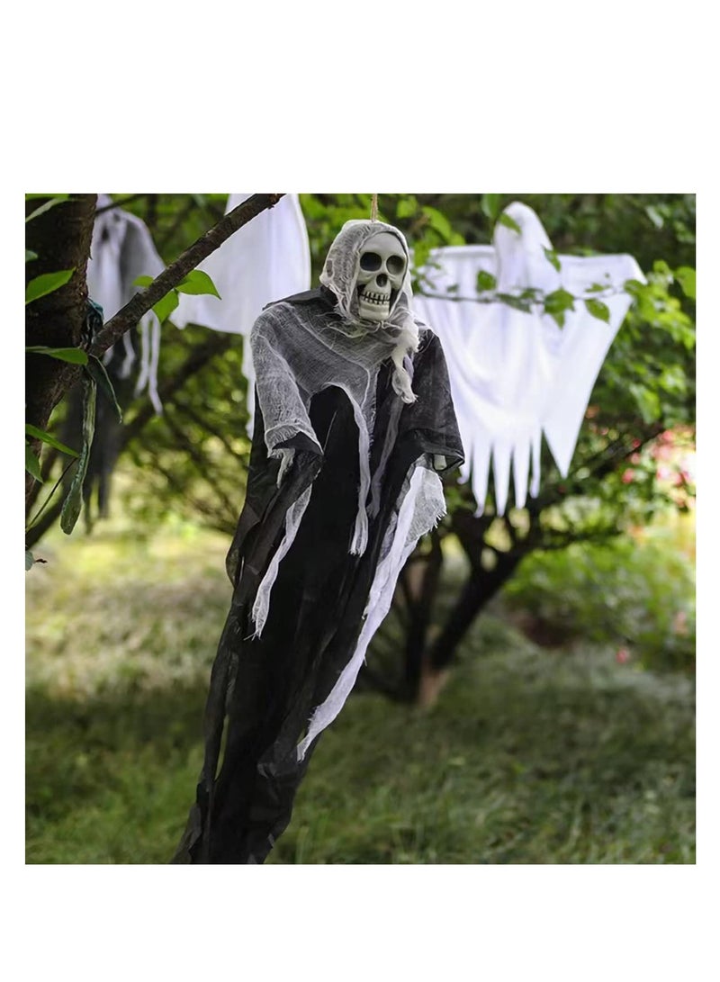 شنق الهالوين الهيكل العظمي أشباح الديكورات، حاصين قاتمة دعائم الجمجمة غاز Grimace شنق شبح ديكور الهالوين في الهواء الطلق ديكور داخلي (شبح) - Image 3