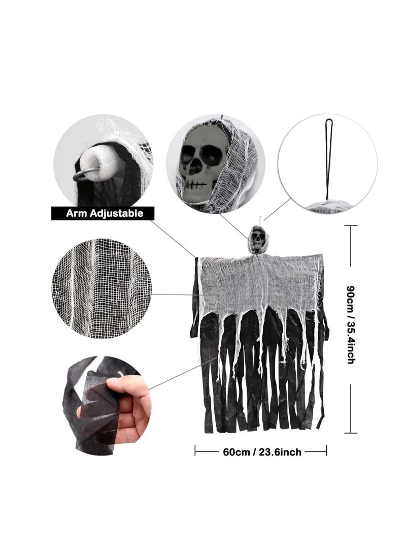 شنق الهالوين الهيكل العظمي أشباح الديكورات، حاصين قاتمة دعائم الجمجمة غاز Grimace شنق شبح ديكور الهالوين في الهواء الطلق ديكور داخلي (شبح) - Image 4