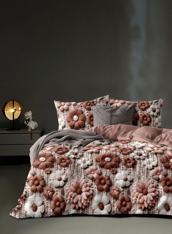 DECOR2ADMIRE طقم ملاءات سرير قطنية فاخرة من ديكور تو أدمير، مقاس سوبر كينج، 300 خيط، بطباعة 7D، مع غطاءين للوسائد | فائقة النعومة 108 بوصة × 108 بوصة | تصميمات زهور أنيقة (هالة الزهور) - Image 1