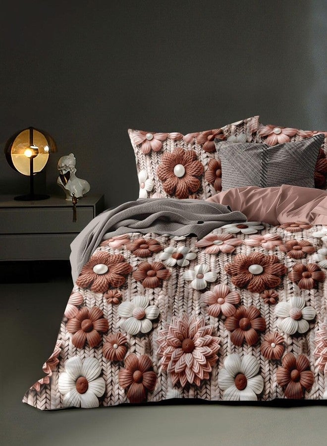 DECOR2ADMIRE طقم ملاءات سرير قطنية فاخرة من ديكور تو أدمير، مقاس سوبر كينج، 300 خيط، بطباعة 7D، مع غطاءين للوسائد | فائقة النعومة 108 بوصة × 108 بوصة | تصميمات زهور أنيقة (هالة الزهور) - Image 2