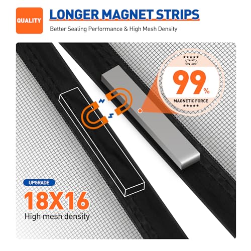 MAGZO Magnetic Screen Door Fit Door Size 36 x 80 Inch, Screen Size 38" x 81" Strong Magnets Mesh, Reinforced Fiberglass Net for Patio and Front Entrances, Gray - Image 3