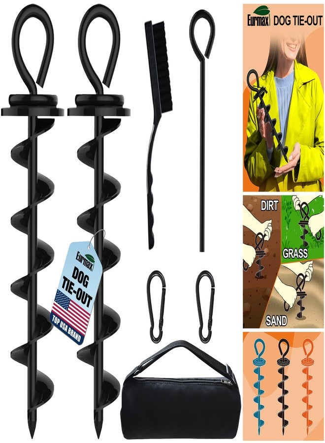 Eurmax USA Heavy Duty Dog Tie Out Stake for Large Dogs up to 210 lbs Dog Stakes for Outside,Dog Anchor, Gadgets, Accessories for Dogs,Dog Runner Leash Stake Trampoline Stakes(2,Medium,Black) - Image 1