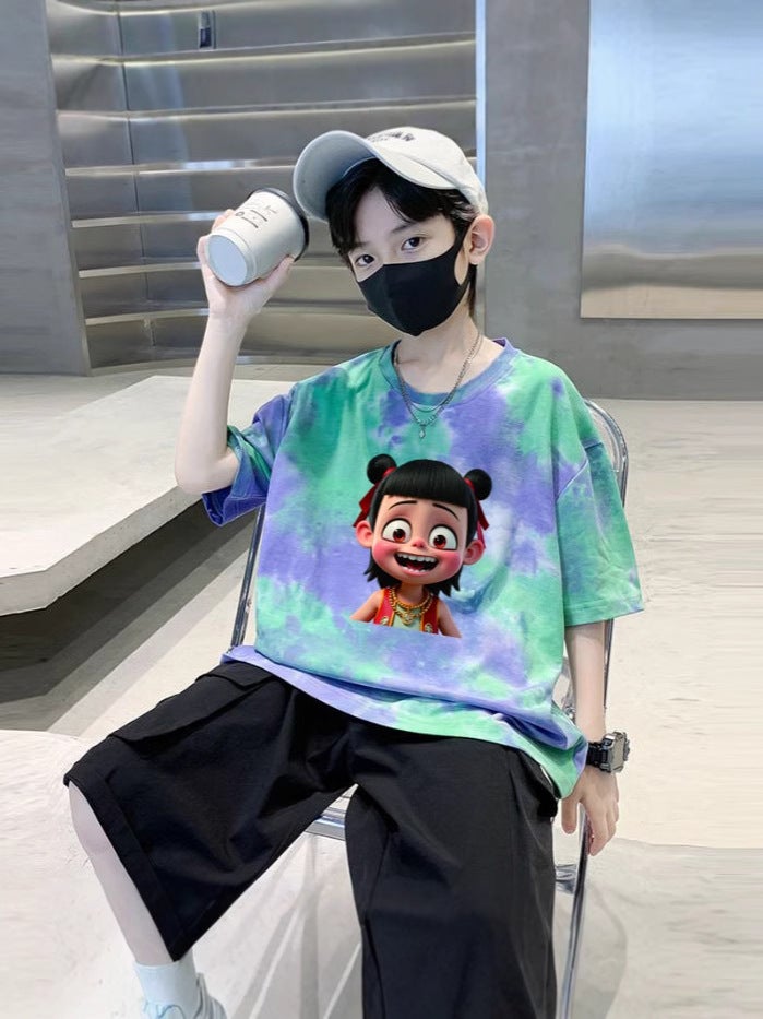 Boys' Short-Sleeved T-Shirt Summer Thin Children'S Tie-Dyed Internet-Famous Pure Cotton Top Big Children'S Summer Fashion T - Image 5