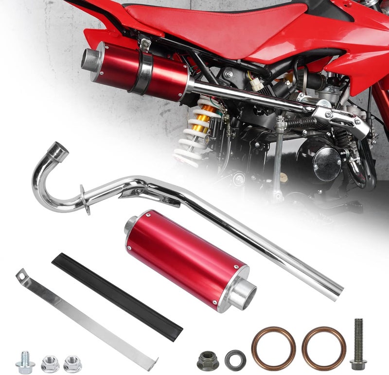 MTATCN Big Bore 28mm Muffler Exhaust Silencer Pipe Head Assembly for XR50 CRF50 70cc-125cc Dirt Bikes - Red - Image 1