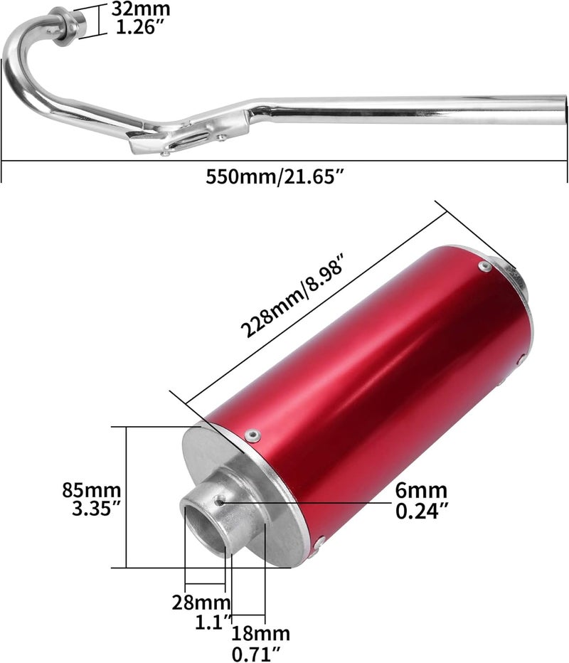 MTATCN Big Bore 28mm Muffler Exhaust Silencer Pipe Head Assembly for XR50 CRF50 70cc-125cc Dirt Bikes - Red - Image 2
