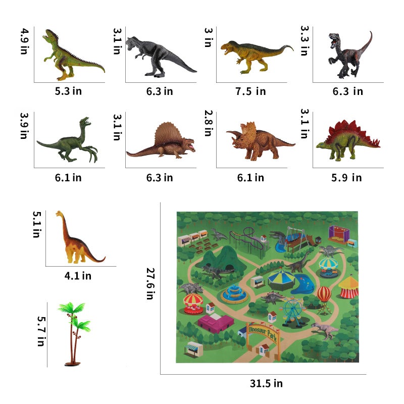 TEMI Dinosaur Toys for Kids 3-5, Jurassic Dinosaurs Figures with Play Mat and Trees to Create a Dinosaur World, Triceratops, Velociraptor, Gifts for Toddler Boys and Girls 3 4 5 6 7 - Image 2