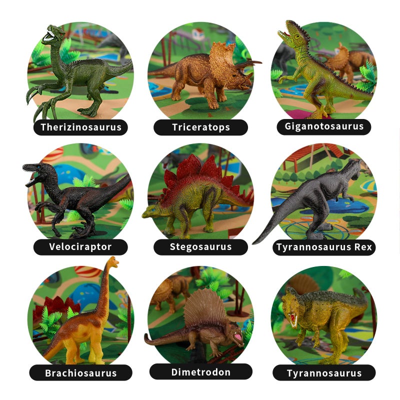 TEMI Dinosaur Toys for Kids 3-5, Jurassic Dinosaurs Figures with Play Mat and Trees to Create a Dinosaur World, Triceratops, Velociraptor, Gifts for Toddler Boys and Girls 3 4 5 6 7 - Image 4