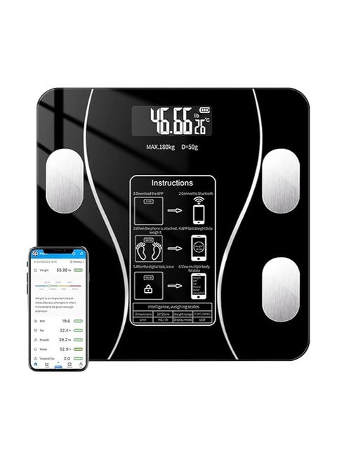 Digital Personal Scale, Smart Body Weight Scale with Bluetooth and App, USB Rechargeable Body Composition Monitor (Black)