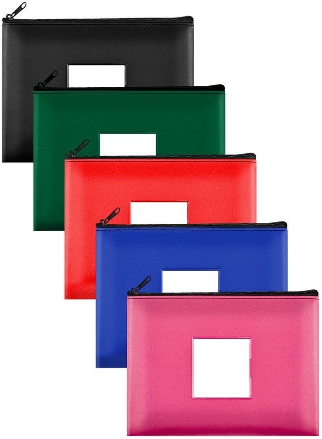SMARTAKE 5-Pack Money Bags with Zipper, PU Leather Bank Deposit Bags, Waterproof Money Pouch for Organize Cash, Coins, Cosmetics, Invoice, Bills, Tools, 11.5 x 6.2 Inches, Dark Colors - Image 1