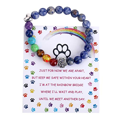 Unijew Pet Memorial Gifts, Rainbow Bridge Bracelet for Beloved Dog Cat, 8MM Mixed Color Bead 7 Chakra Memorial Bracelet for Women Men Who Lost Pets, Pet Sympathy Gift - Image 1