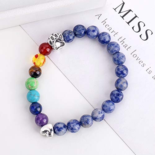 Unijew Pet Memorial Gifts, Rainbow Bridge Bracelet for Beloved Dog Cat, 8MM Mixed Color Bead 7 Chakra Memorial Bracelet for Women Men Who Lost Pets, Pet Sympathy Gift - Image 2