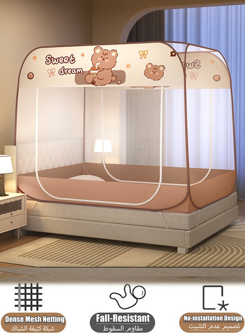 Mosquito Net, Pop-Up Bear-Print Bed Tent with Floor – Cute and Spacious Sleeping Canopy with Double Zipper Doors, Collapsible Lightweight Frame, Quick Setup, Insect-Repellent and Baby Fall-Prevention – Great for Bedroom, Outdoor Camping, Travel & Fishing  - Image 1