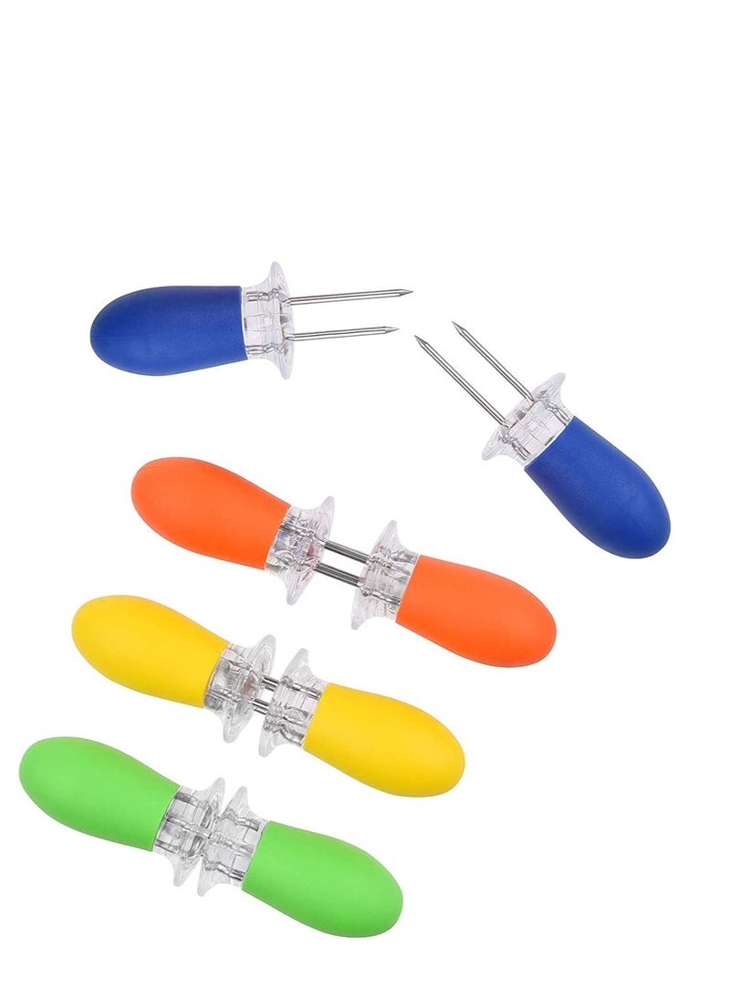 NIBEMINENT 4 Pairs Stainless Steel Corn Cob Holders Twin Prong BBQ Forks Skewers for Kids Use Home Cooking,Interlocking Design Cooking Parties Camping  - Image 1
