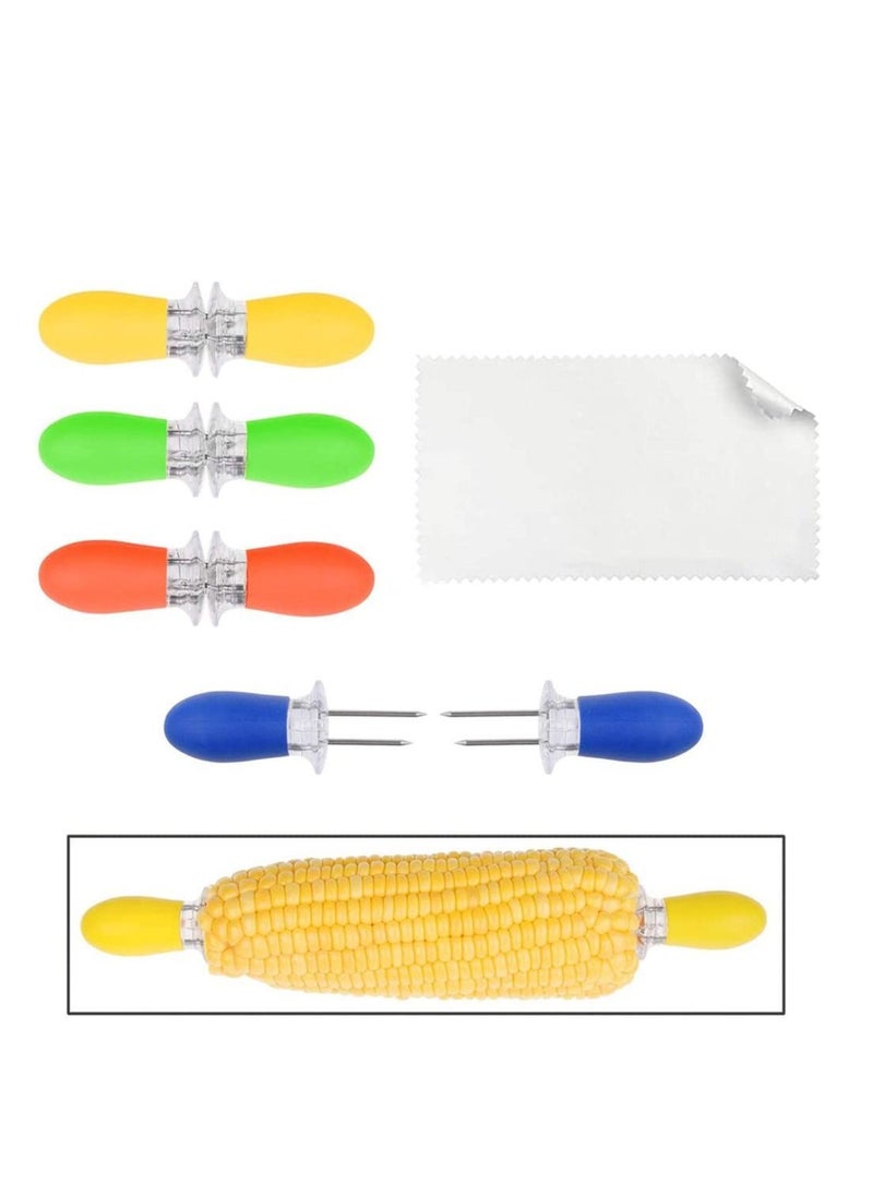 NIBEMINENT 4 Pairs Stainless Steel Corn Cob Holders Twin Prong BBQ Forks Skewers for Kids Use Home Cooking,Interlocking Design Cooking Parties Camping  - Image 2