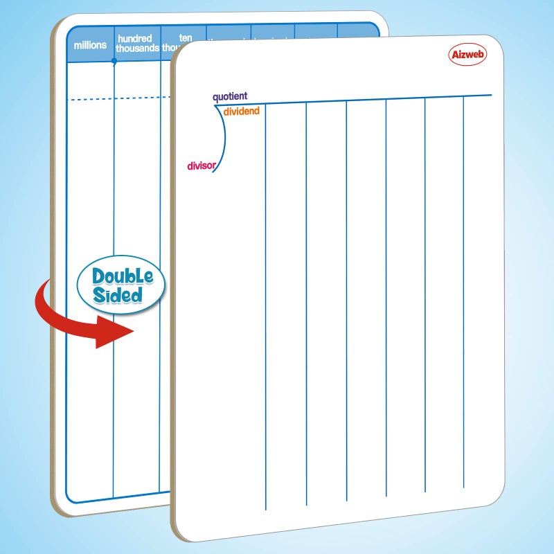 Aizweb Dry Erase Long Division White Board,9 x 12 Multi-Digit Computation Double-Sided Dry Erase Board,Math Manipulatives Whiteboard for Students,Classroom and Home,Small White Board(Division) - Image 2