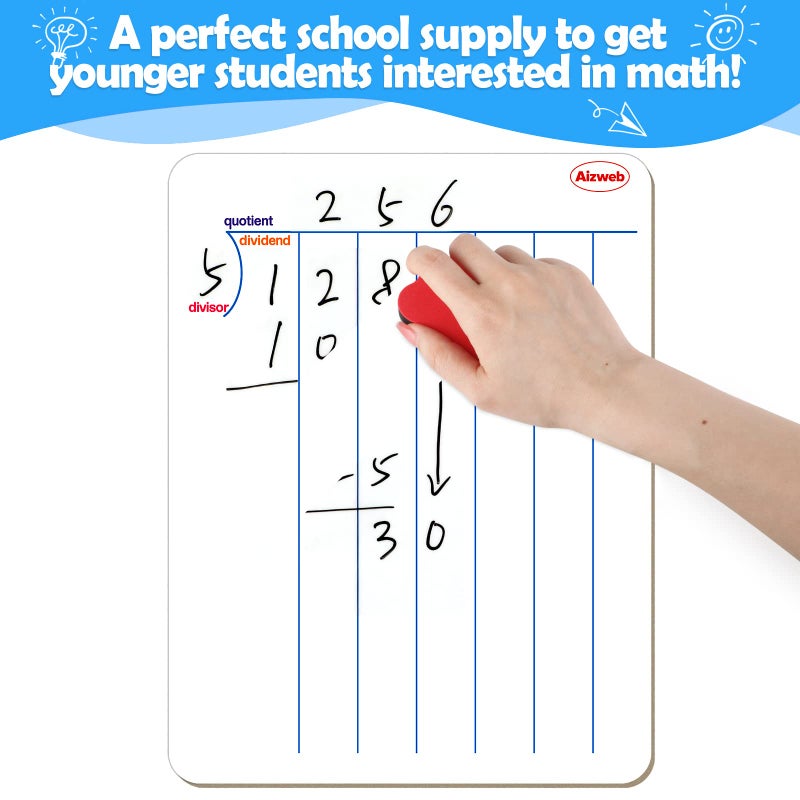 Aizweb Dry Erase Long Division White Board,9 x 12 Multi-Digit Computation Double-Sided Dry Erase Board,Math Manipulatives Whiteboard for Students,Classroom and Home,Small White Board(Division) - Image 4