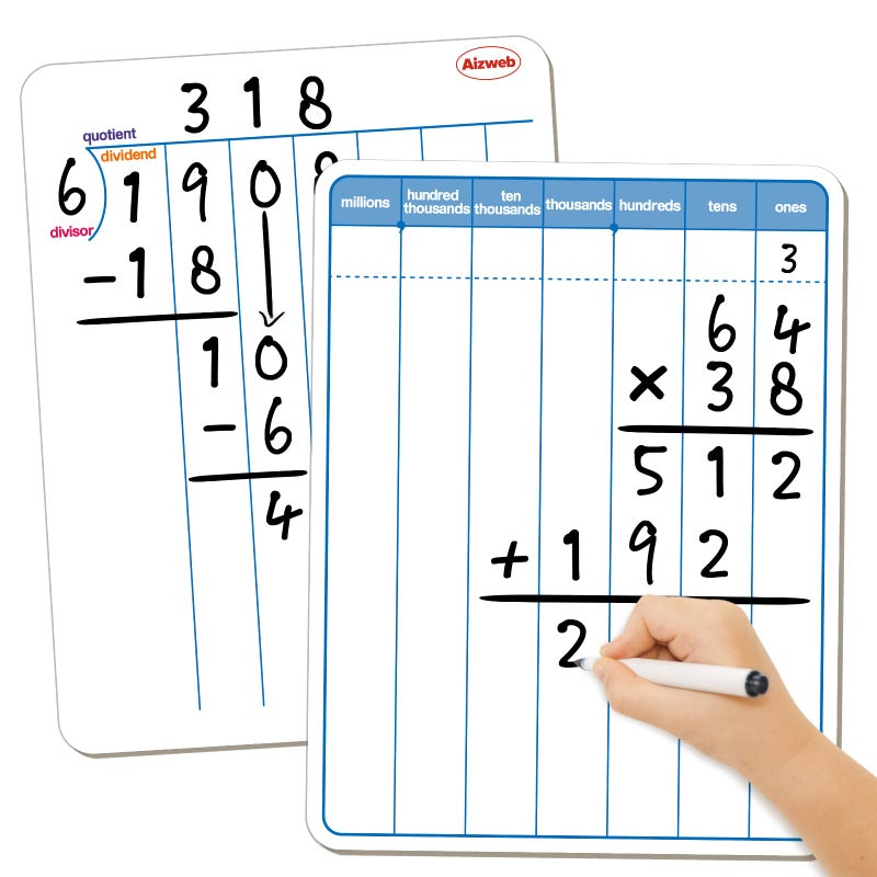 Aizweb Dry Erase Long Division White Board,9 x 12 Multi-Digit Computation Double-Sided Dry Erase Board,Math Manipulatives Whiteboard for Students,Classroom and Home,Small White Board(Division) - Image 1